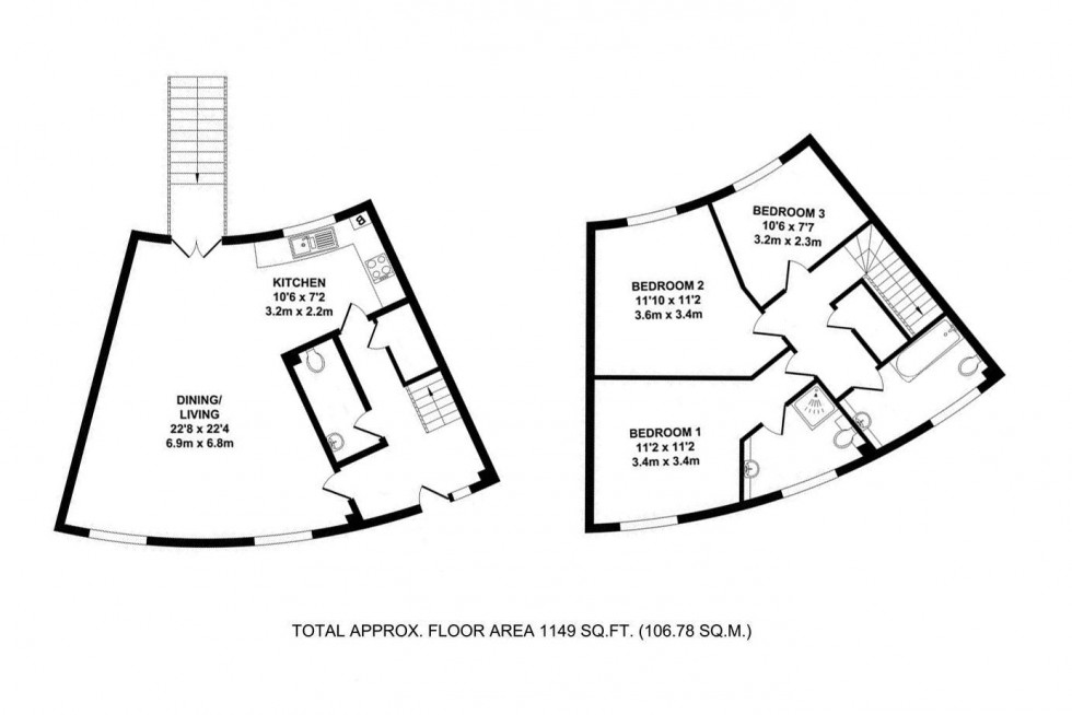 Floorplan for 3 Bedroom 2 Bathroom Terraced House with Parking & Garden, Old Road, Tonbridge