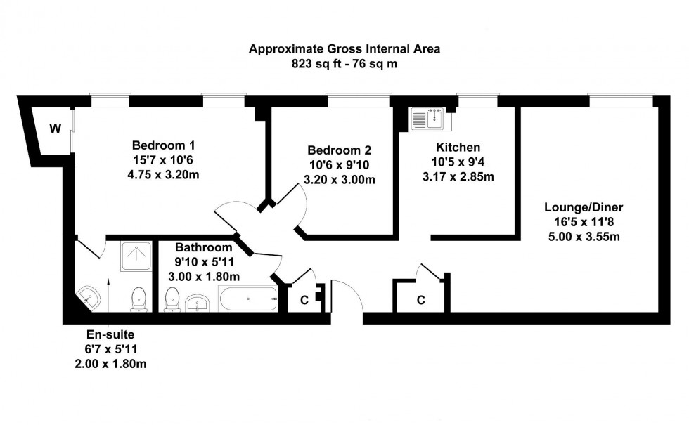 Floorplan for 2 Bedroom 2 Bathroom Flat with Parking, Nevill Street, Tunbridge Wells