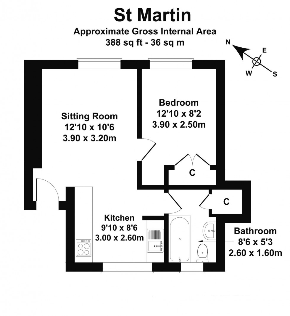 Floorplan for 1 Bedroom Flat, Ashurst, Tunbridge Wells