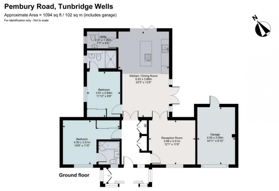 Floorplan for 2 Bed Detached Bungalow with Garage, Pembury Road, Tunbridge Wells