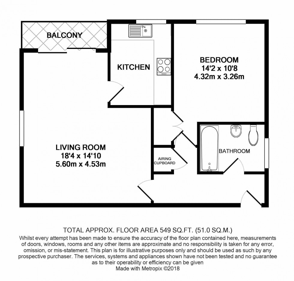 Floorplan for 1 Bedroom Flat with Private Balcony and Parking, Ferndale Close, Tunbridge Wells