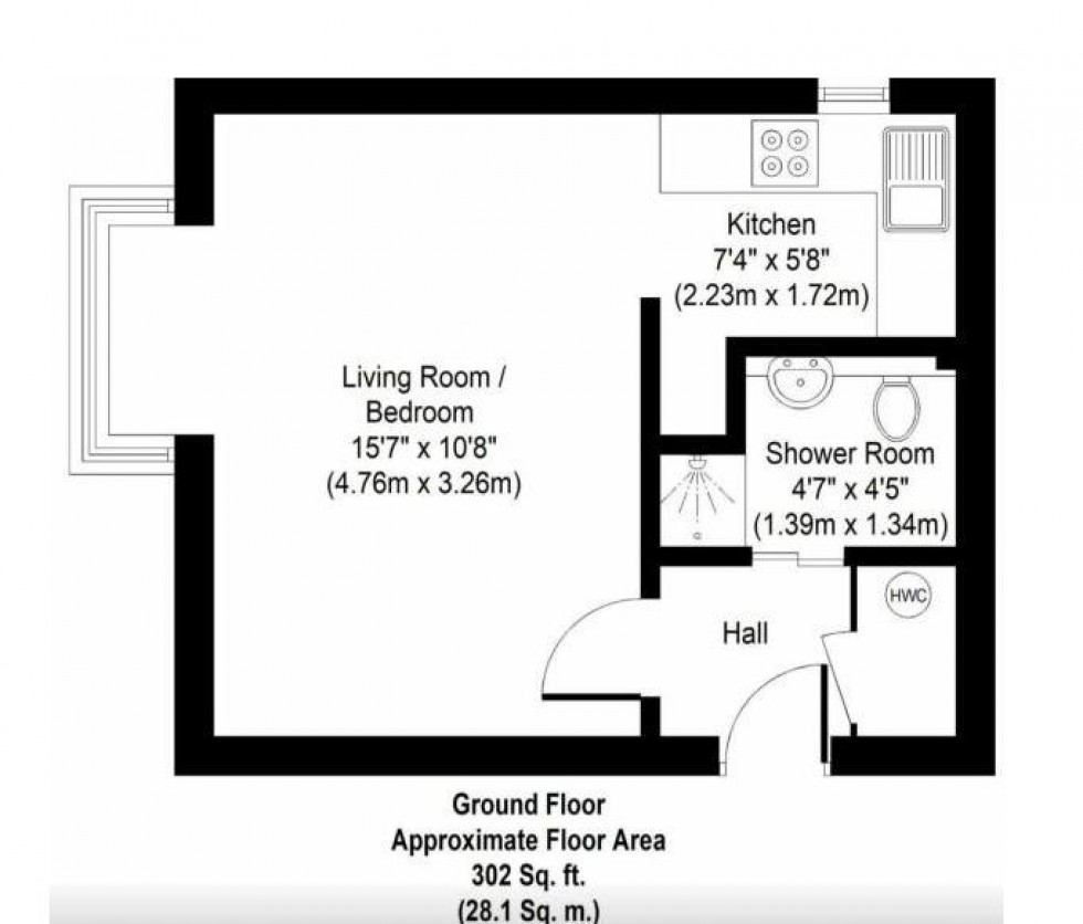 Floorplan for Studio Flat with Parking, The Goodwins, Tunbridge Wells