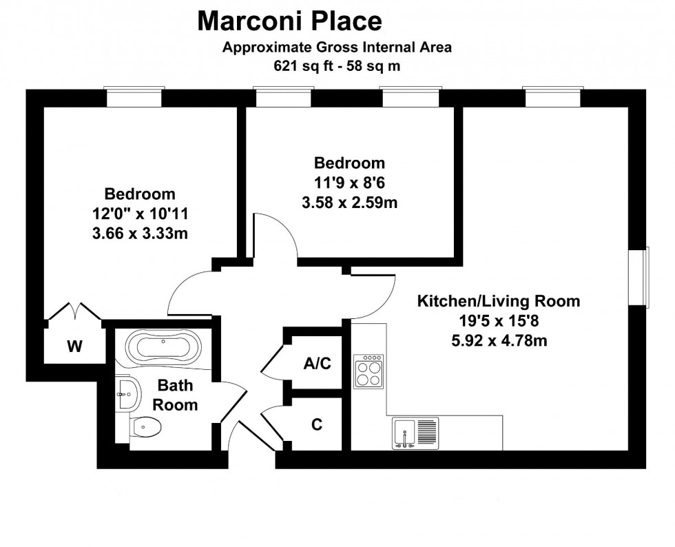 Floorplan for 2 Bedroom Apartment with Parking, Culverden Park Road, Tunbridge Wells